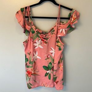 NWT express floral top with peekaboo shoulders size L